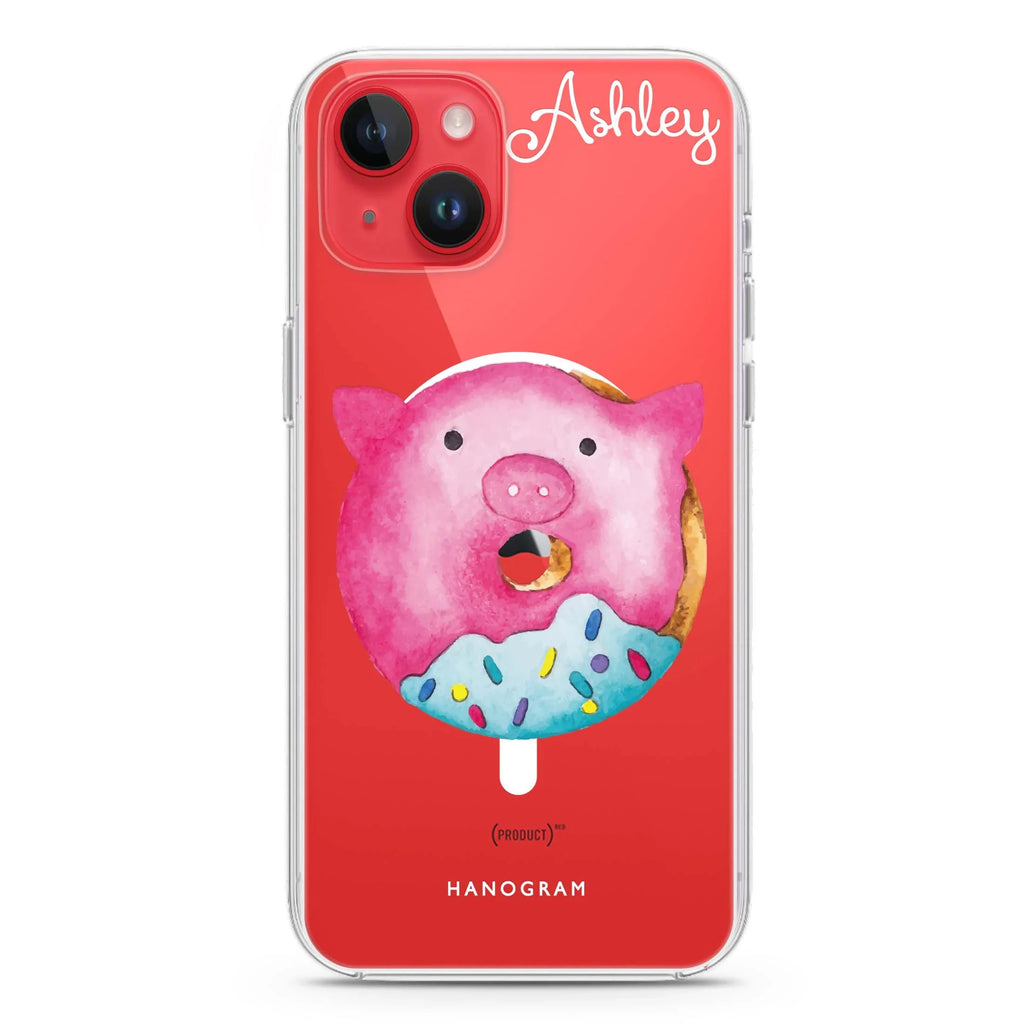 Sweet donut piggy iPhone 14 Magsafe 兼容水晶透明保護殼
