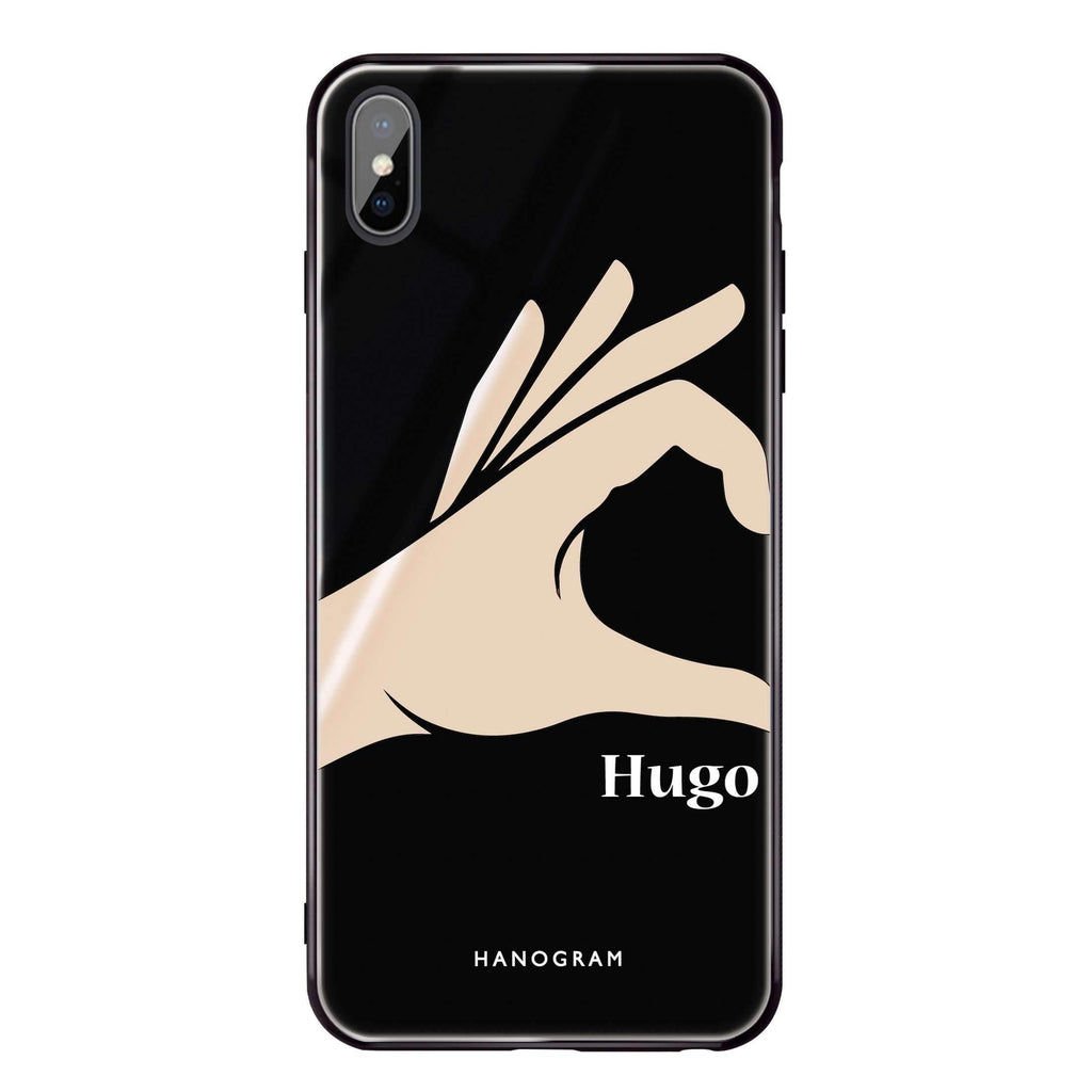 Left Hand heart iPhone XS 超薄強化玻璃殻
