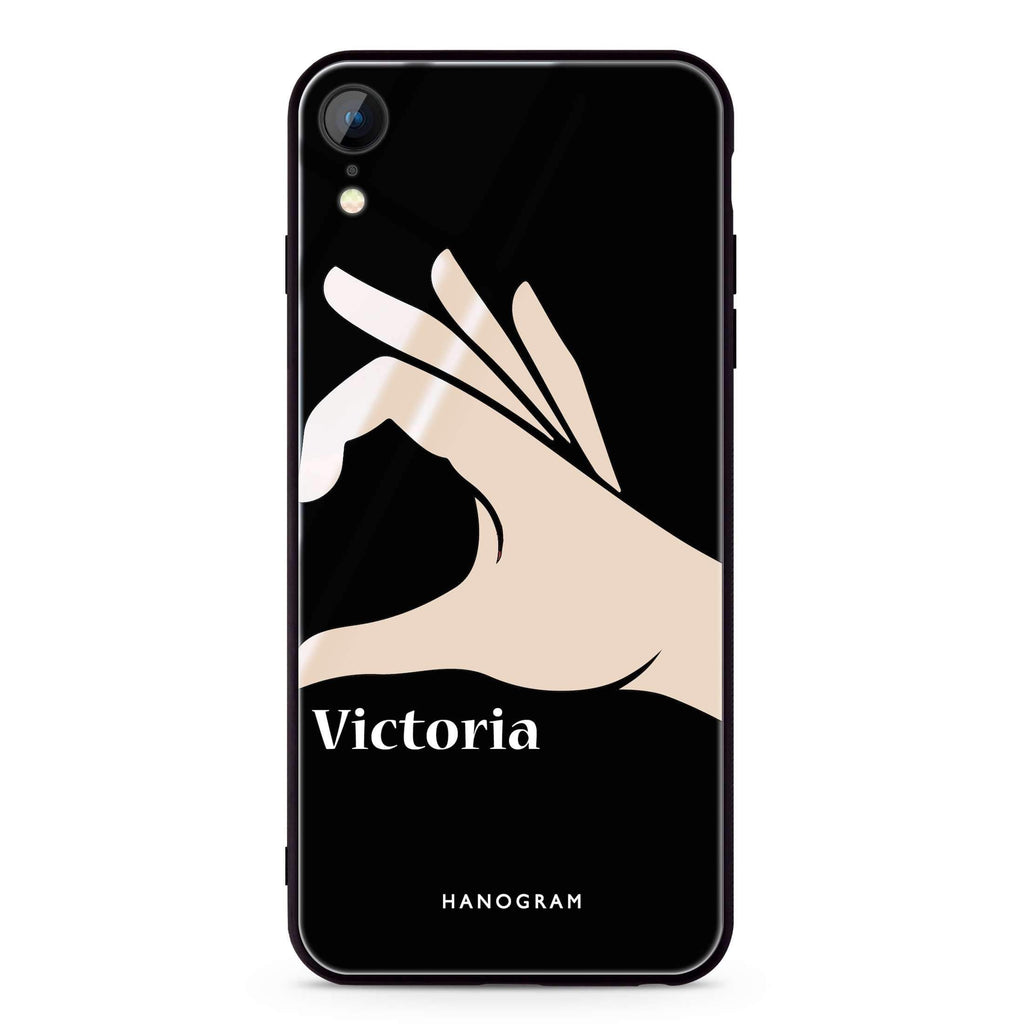 Right Hand heart iPhone XR 超薄強化玻璃殻