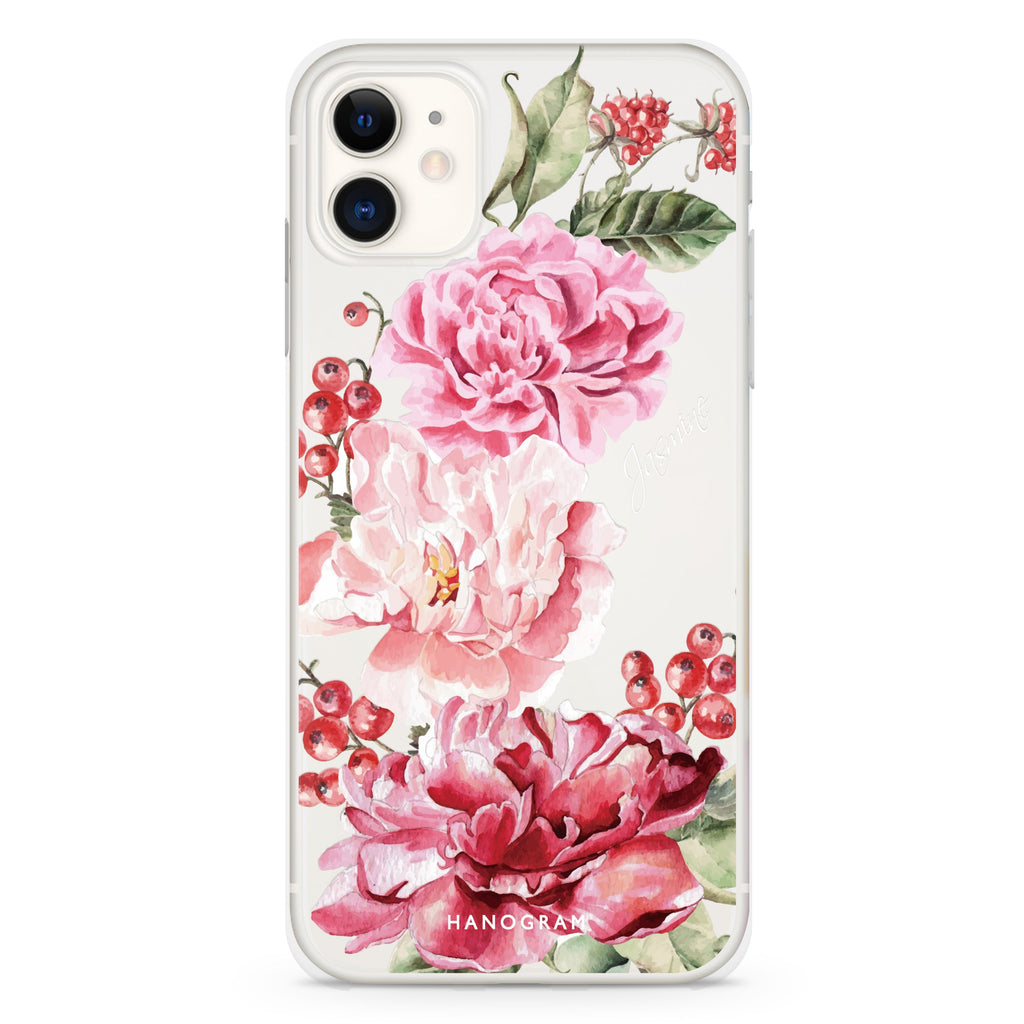 Pink Watercolor Floral iPhone 11 水晶透明保護殼