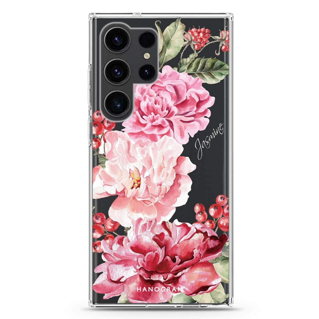 Pretty Watercolor Flowers Samsung Galaxy Ultra 可加名字透明保護殼，適用 S26/S25/S24/S23 Ultra，圖1