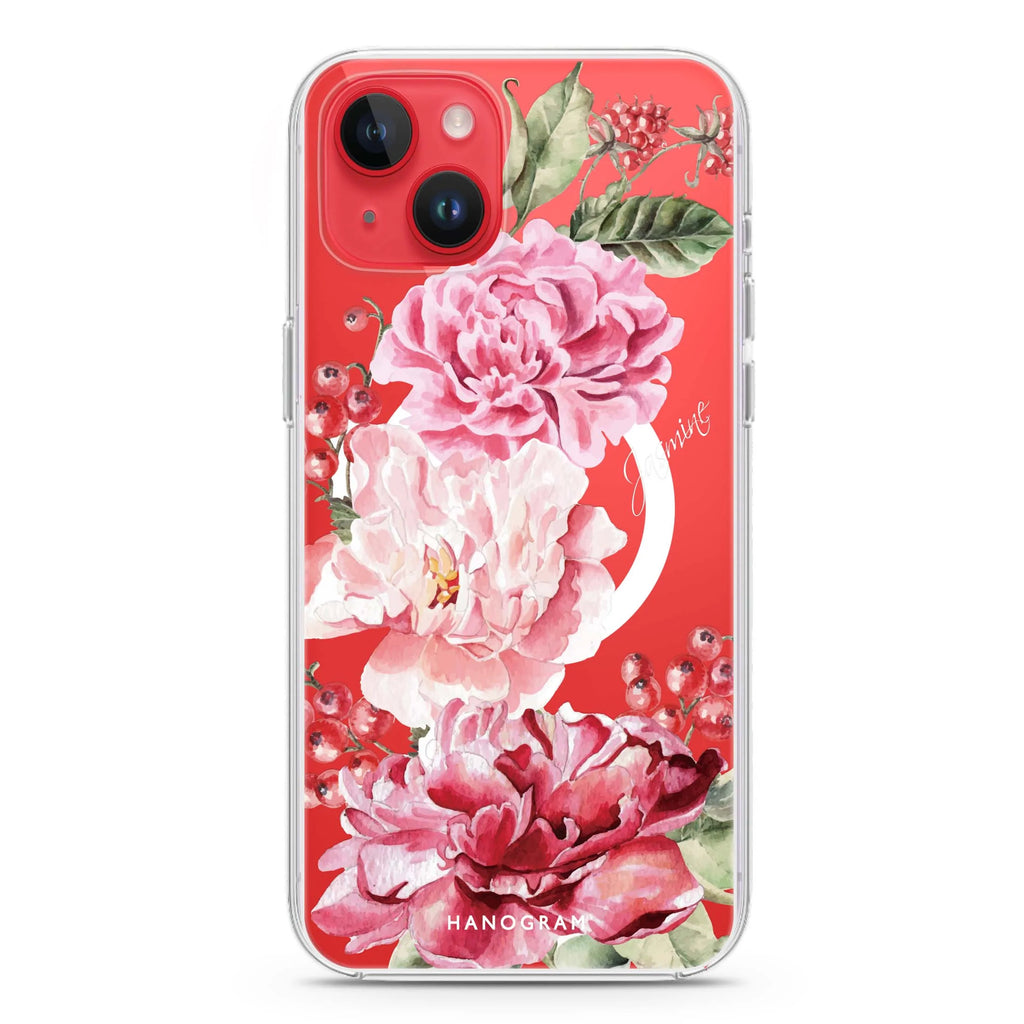 Pretty Watercolor Flowers iPhone 14 Plus Magsafe 兼容水晶透明保護殼