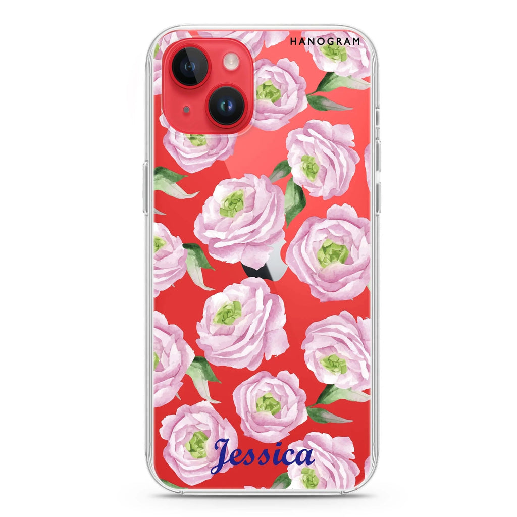 Watercolor pink floral iPhone 14 水晶透明保護殼