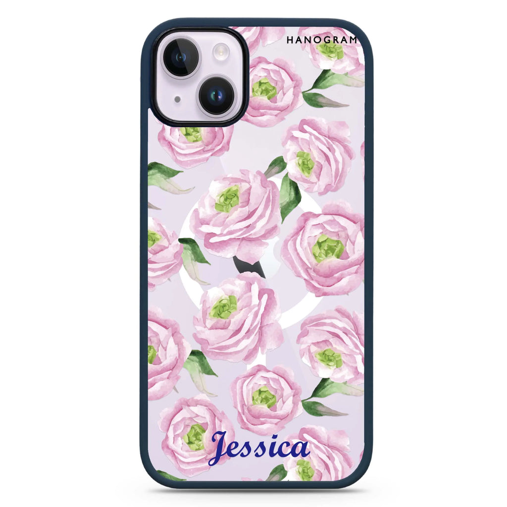 Watercolor pink floral iPhone 14 Plus Magsafe 兼容防衝擊保護殼