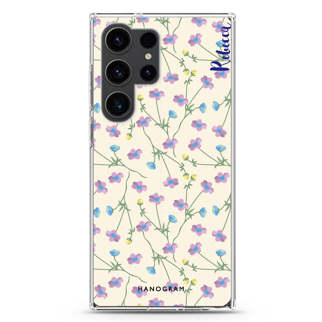 Girly floral Samsung Galaxy Ultra 可加名字透明保護殼，適用 S26/S25/S24/S23 Ultra，圖1