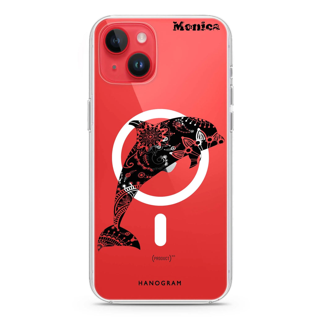 Mandala dolphin iPhone 14 Magsafe 兼容水晶透明保護殼
