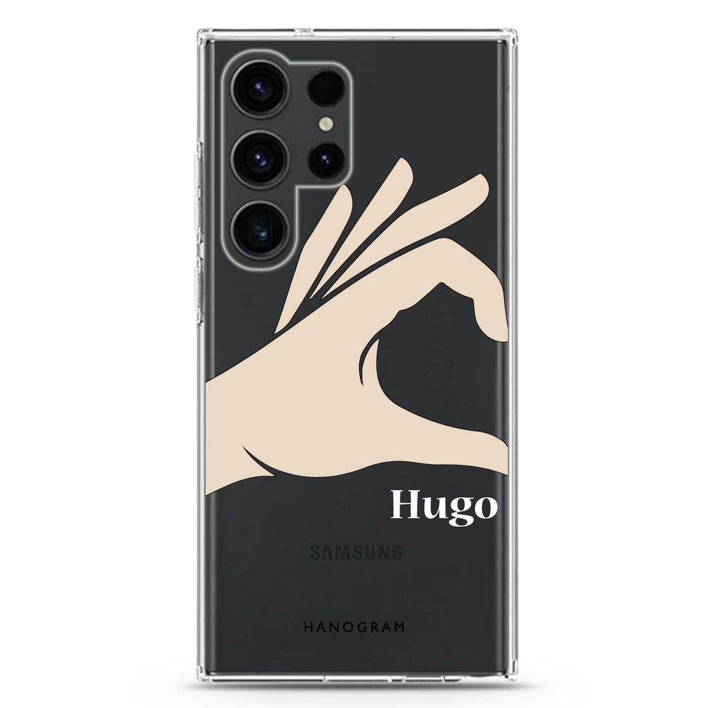 Left Hand heart Samsung Galaxy Ultra 可加名字透明保護殼，適用 S26/S25/S24/S23 Ultra，圖1