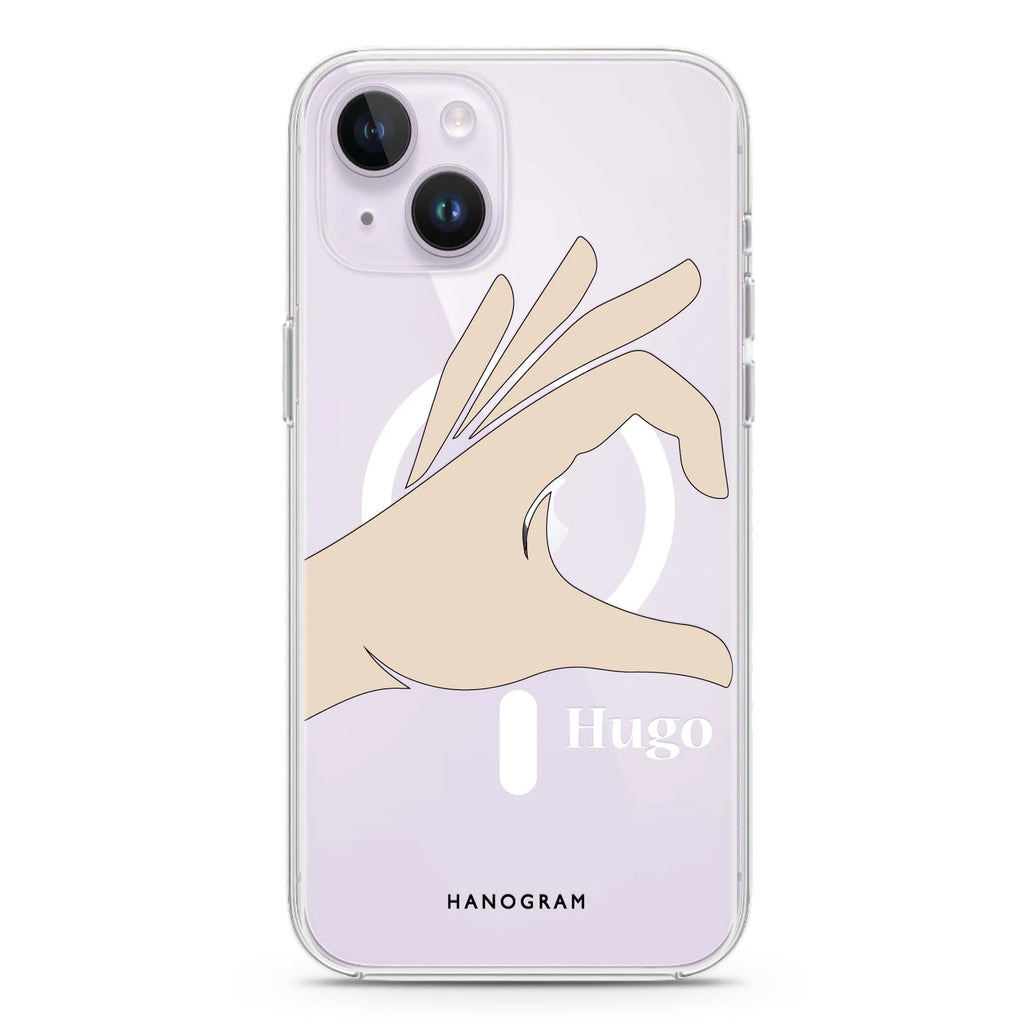 Left Hand heart iPhone 14 Plus Magsafe 兼容水晶透明保護殼