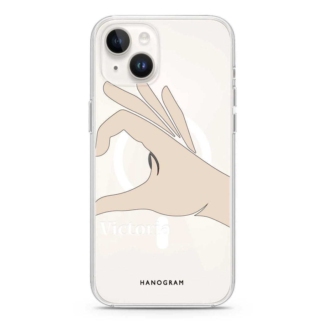 Right Hand heart iPhone 14 Magsafe 兼容水晶透明保護殼
