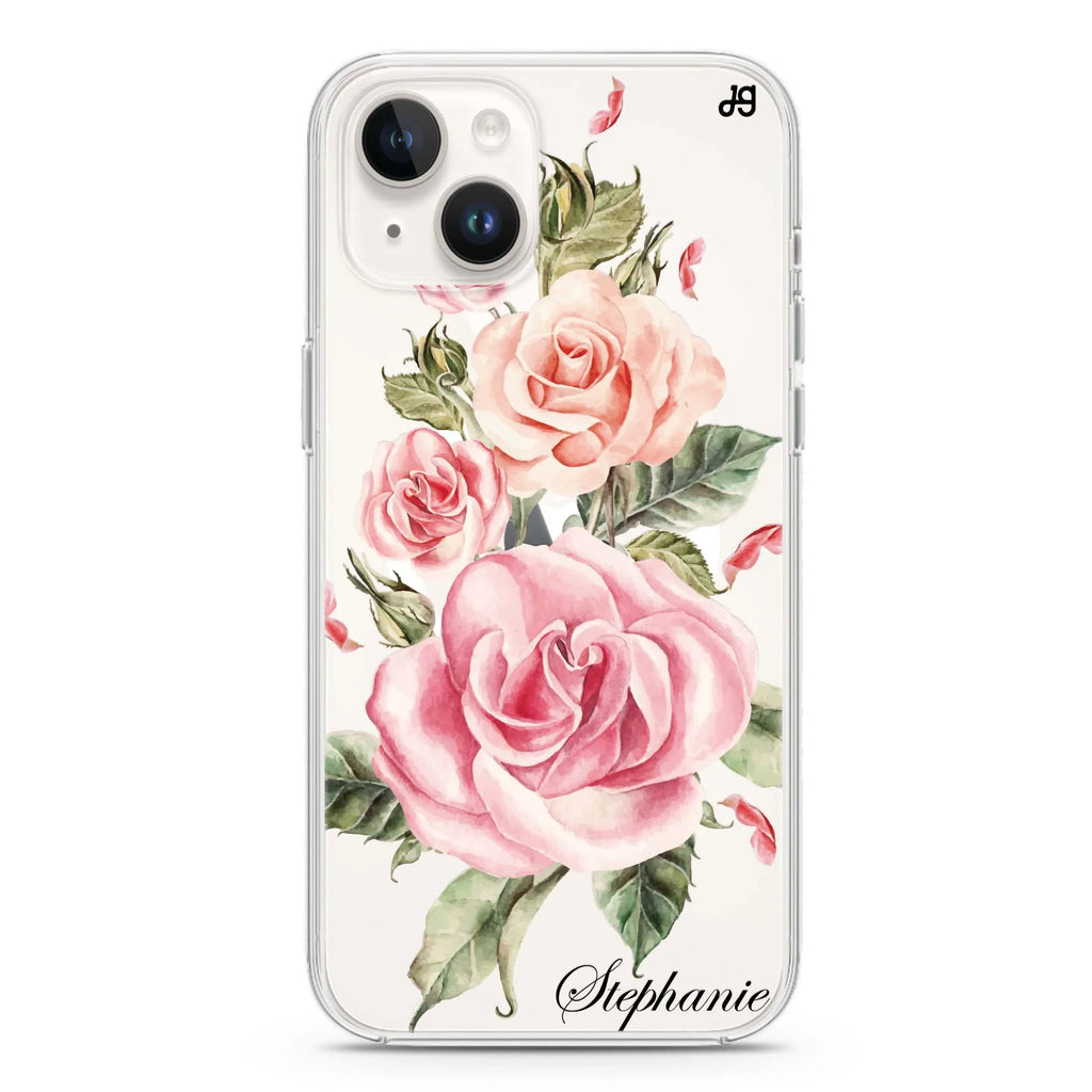 Pink Watercolor Floral iPhone 14 Magsafe 兼容水晶透明保護殼