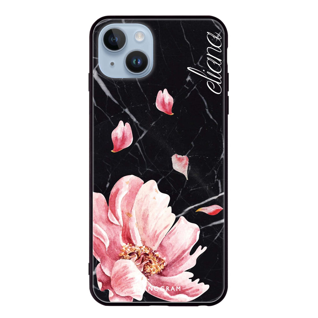Black Marble & Floral iPhone 14 超薄強化玻璃殻
