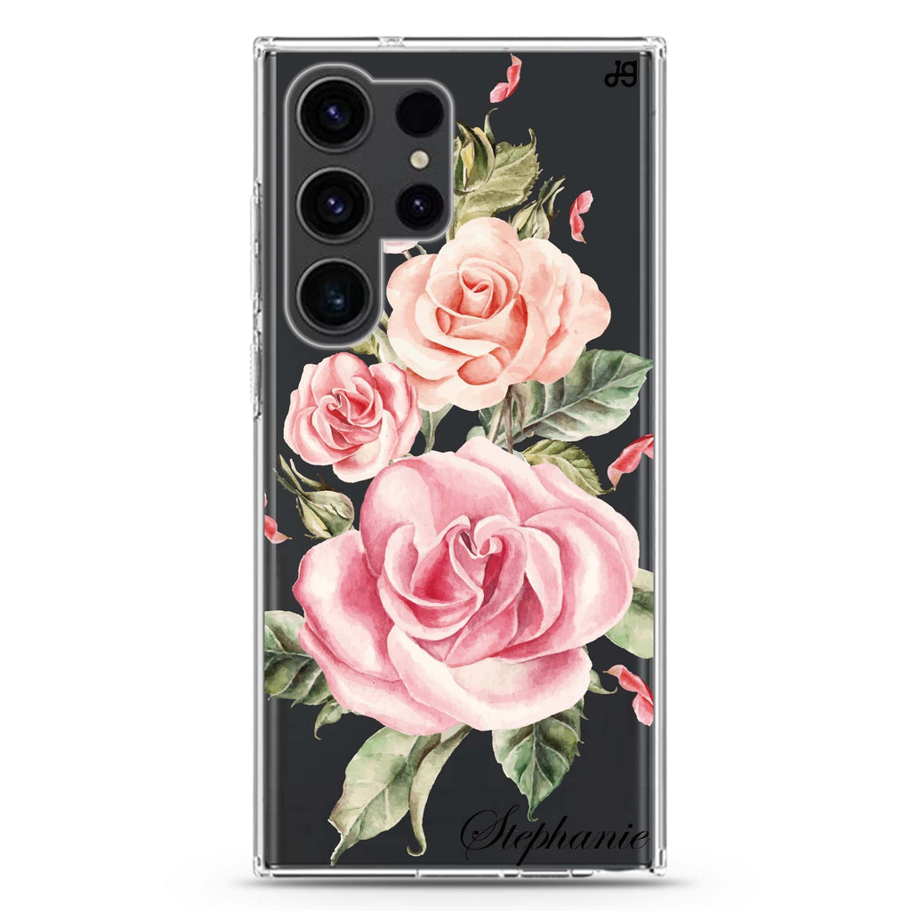 Pink Watercolor Floral Samsung Galaxy Ultra 可加名字透明保護殼，適用 S26/S25/S24/S23 Ultra，圖1