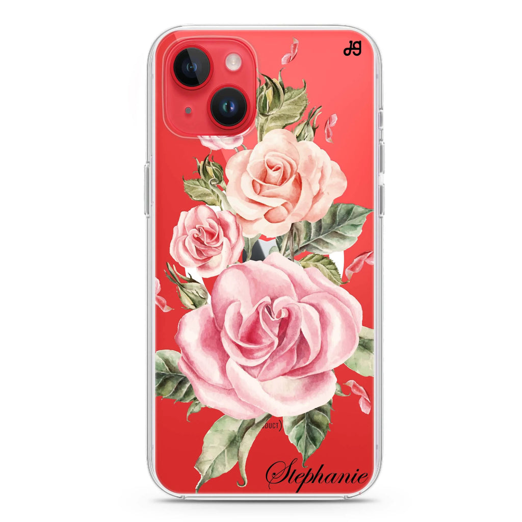 Pink Watercolor Floral iPhone 14 Plus Magsafe 兼容水晶透明保護殼