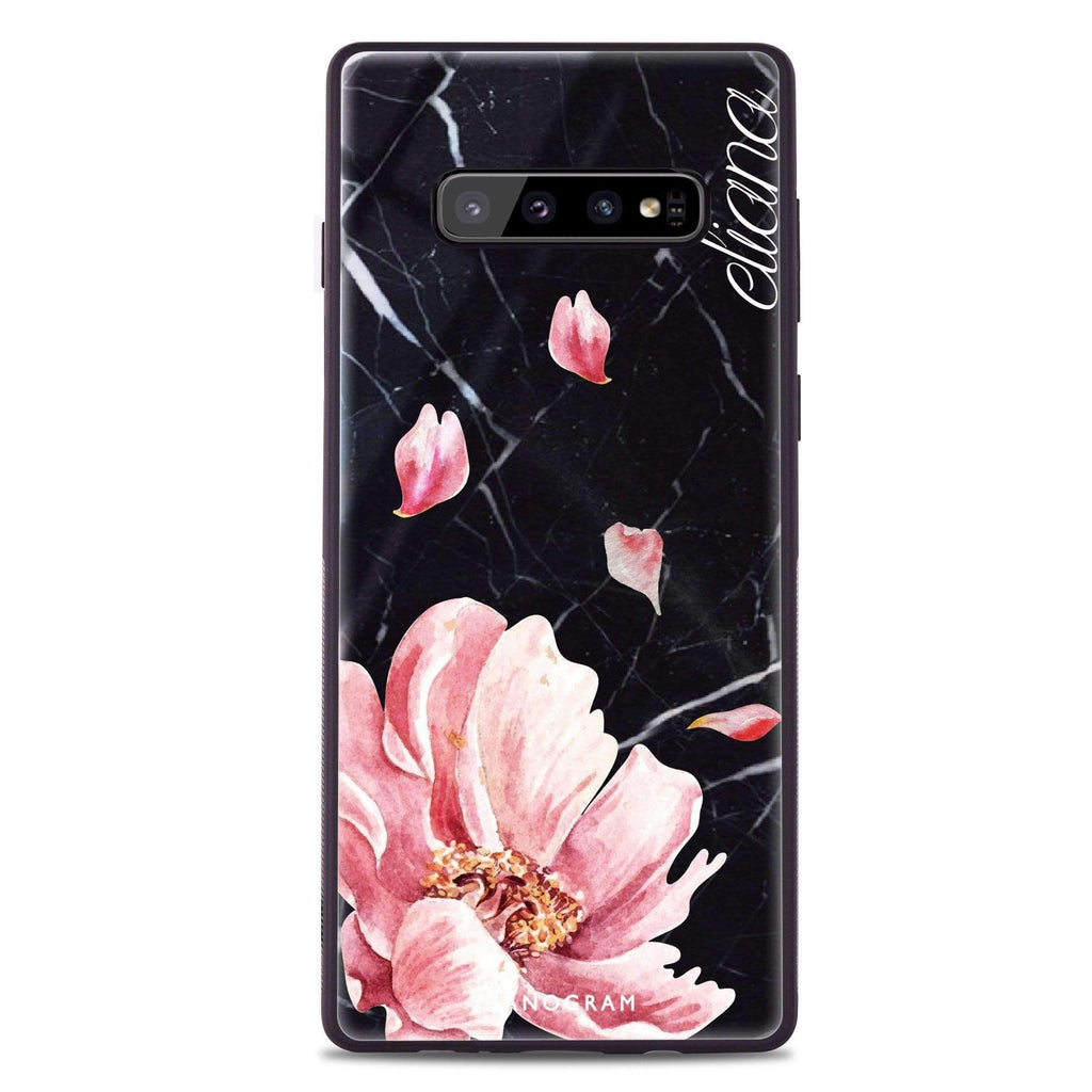 Black Marble & Floral Samsung 超薄強化玻璃殻