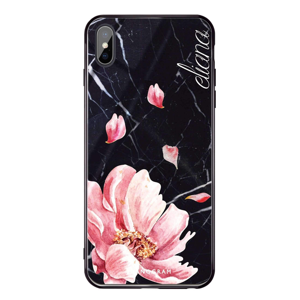 Black Marble & Floral iPhone XS 超薄強化玻璃殻