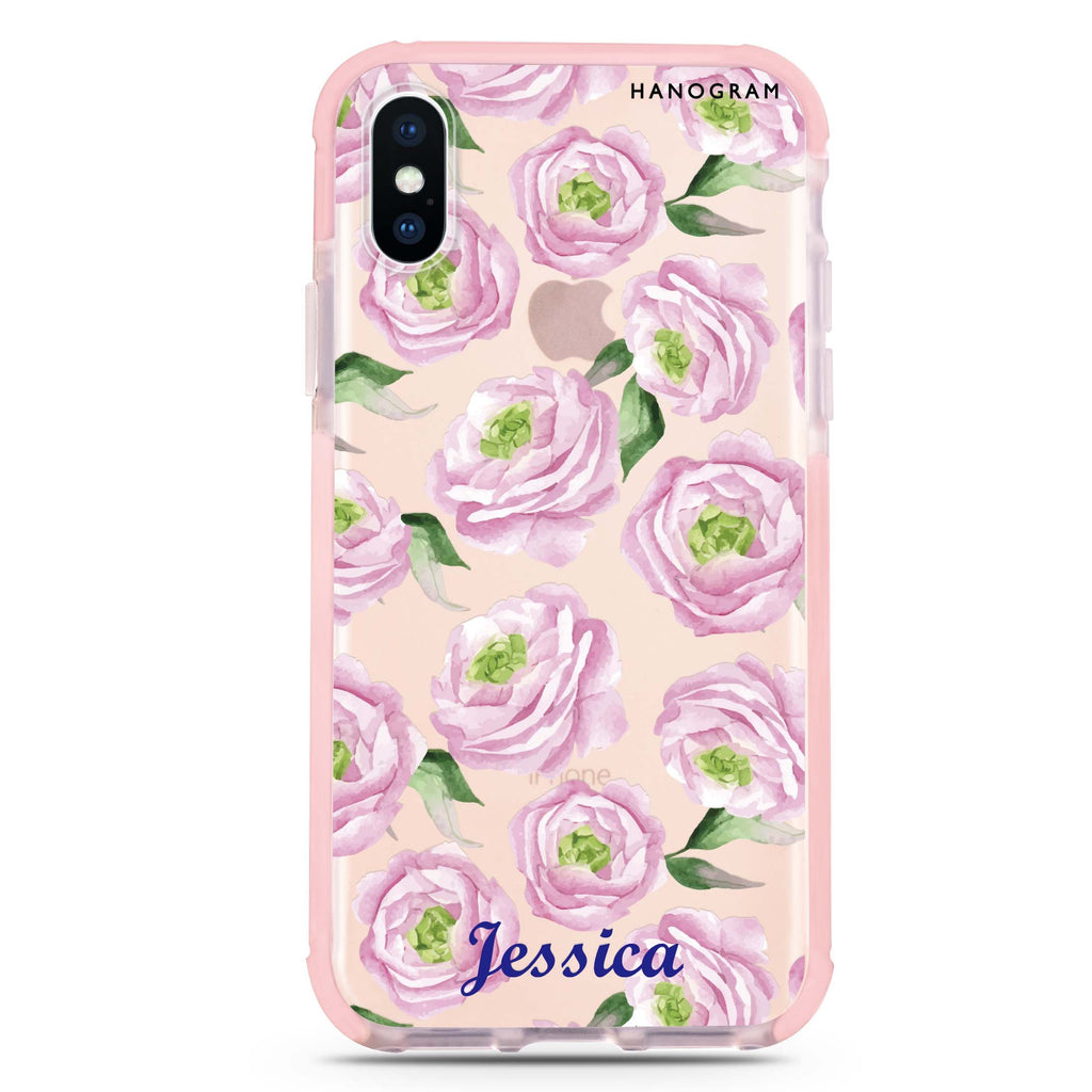 Watercolor pink floral iPhone XS Max 吸震防摔保護殼