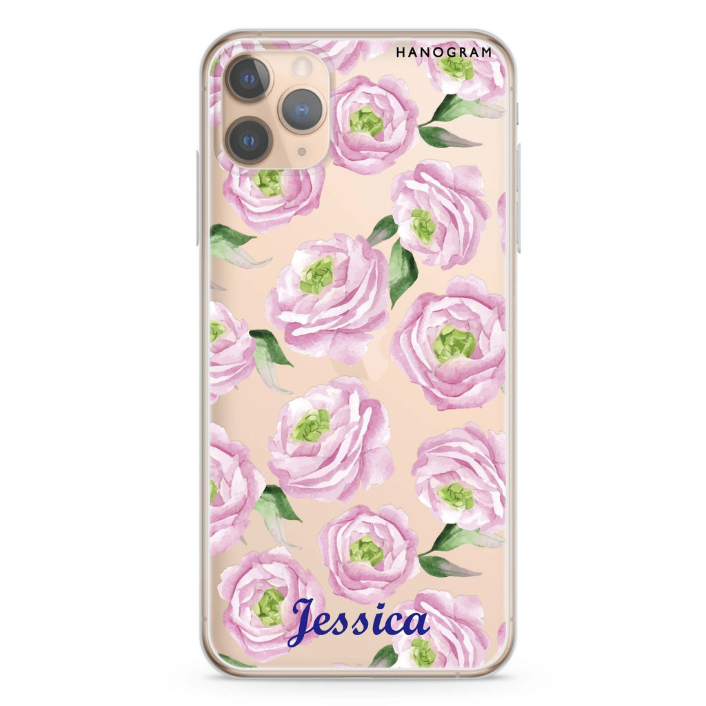 Watercolor pink floral iPhone 11 Pro Max 水晶透明保護殼