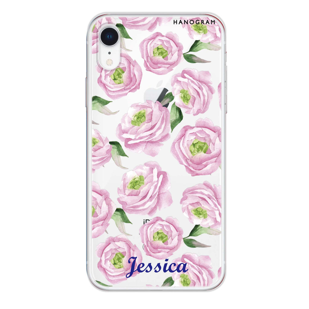 Watercolor pink floral iPhone XR 水晶透明保護殼