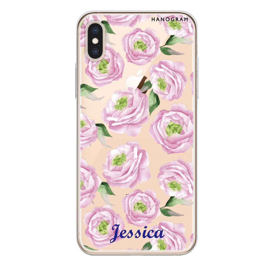 Watercolor pink floral iPhone XS 水晶透明保護殼