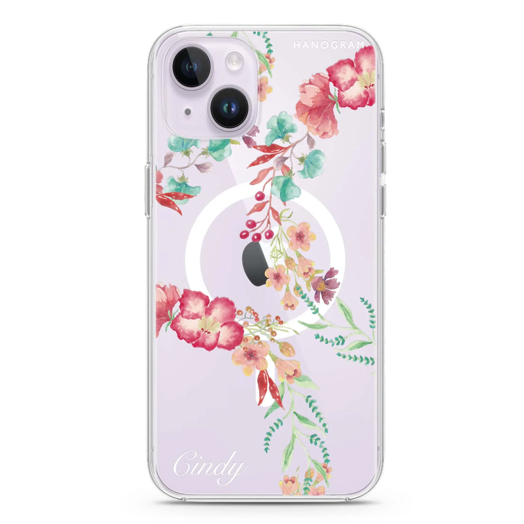 Spring Flowers iPhone 14 Magsafe 兼容水晶透明保護殼