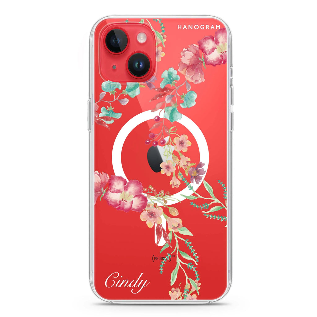 Spring Flowers iPhone 14 Plus Magsafe 兼容水晶透明保護殼