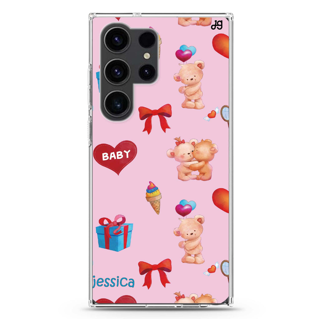 Cute Bear Present Samsung Galaxy Ultra 可加名字透明保護殼，適用 S26/S25/S24/S23 Ultra，圖1