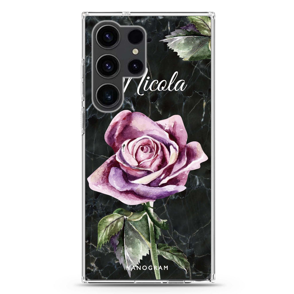 Black Marble Rose Samsung Galaxy Ultra 可加名字透明保護殼，適用 S26/S25/S24/S23 Ultra，圖1