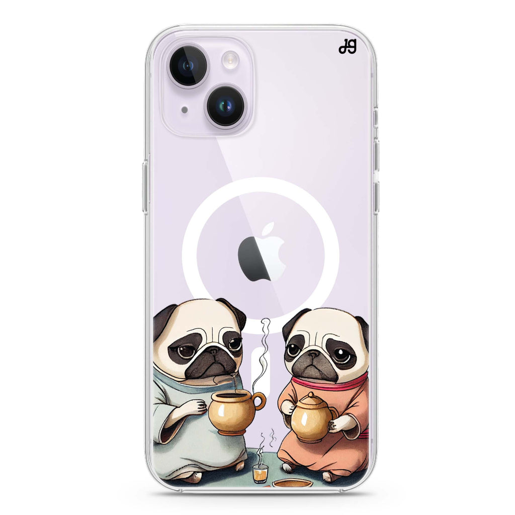 Pug Tea Time iPhone 14 Magsafe 兼容水晶透明保護殼