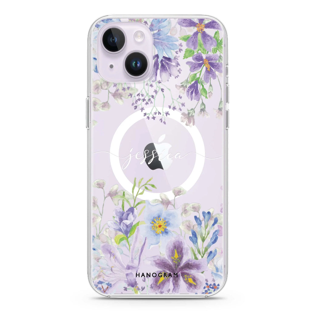 Flowers Bloom iPhone 14 Plus Magsafe 兼容水晶透明保護殼