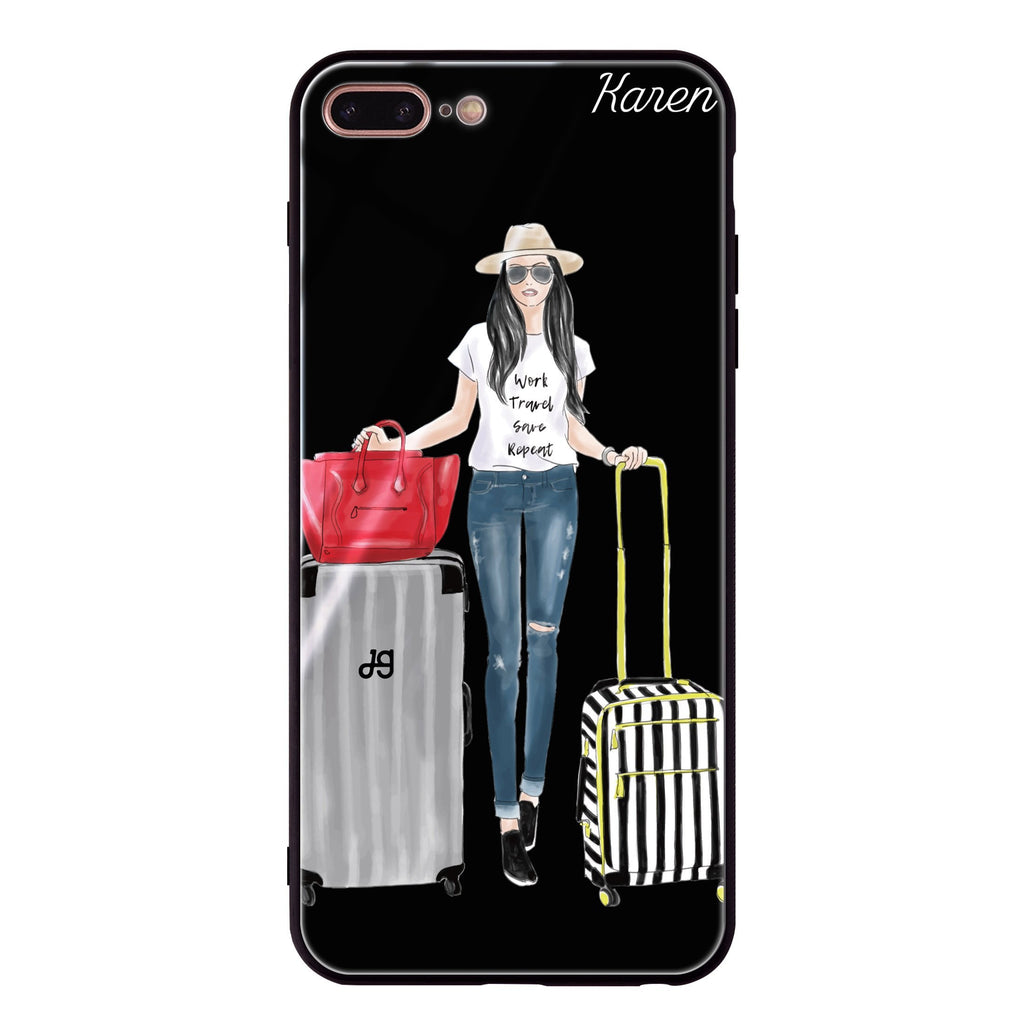 Travel girl I iPhone 8 Plus 超薄強化玻璃殻