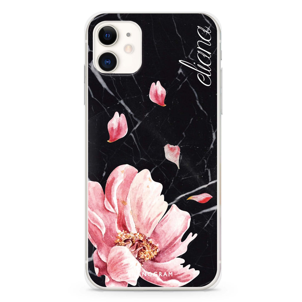 Black Marble & Floral iPhone 11 水晶透明保護殼
