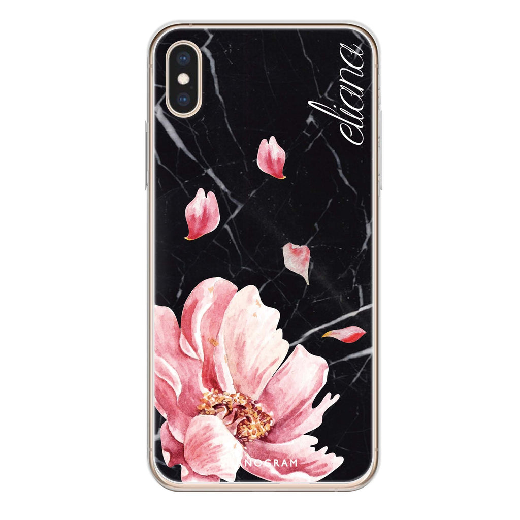 Black Marble & Floral iPhone XS 水晶透明保護殼