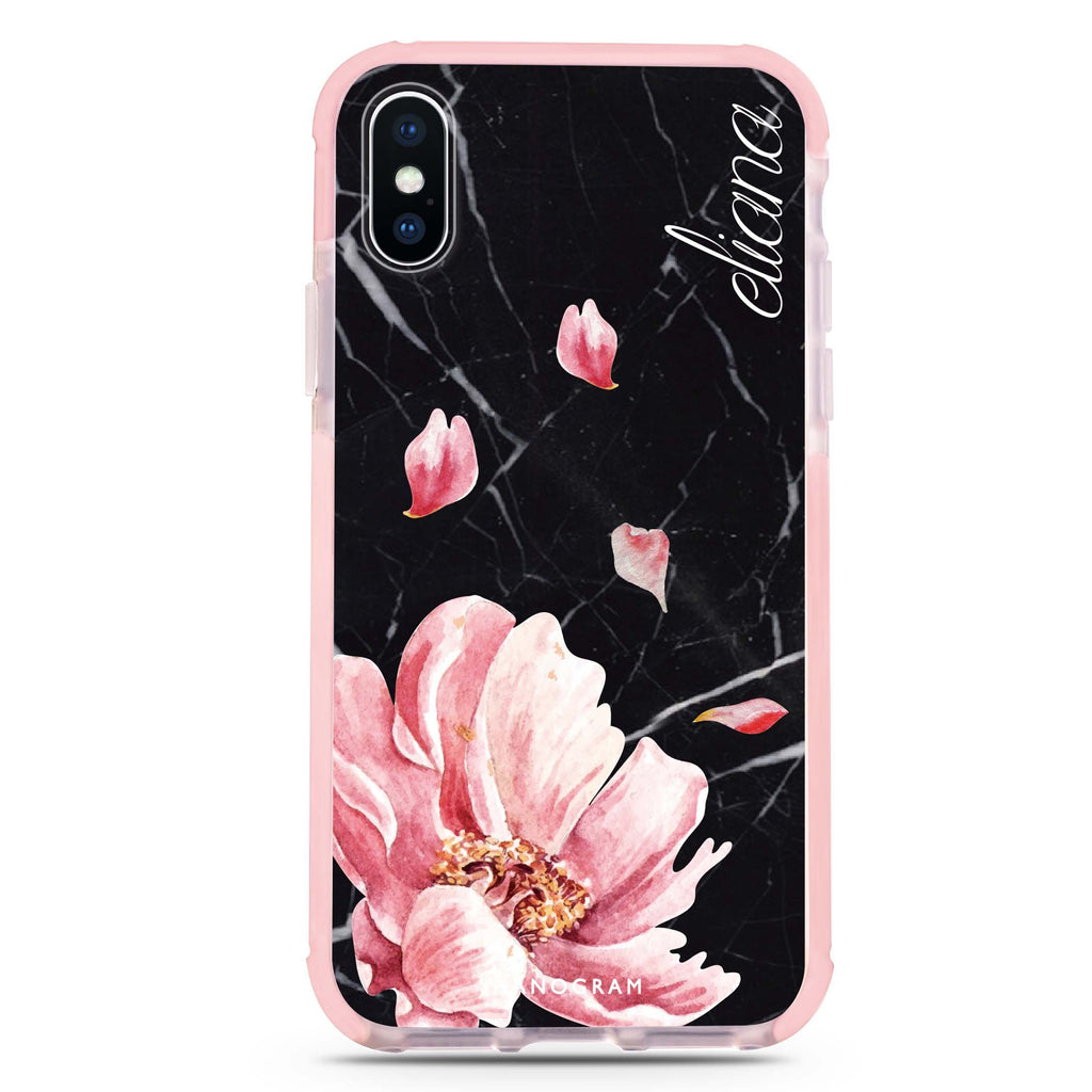 Black Marble & Floral iPhone XS Max 吸震防摔保護殼