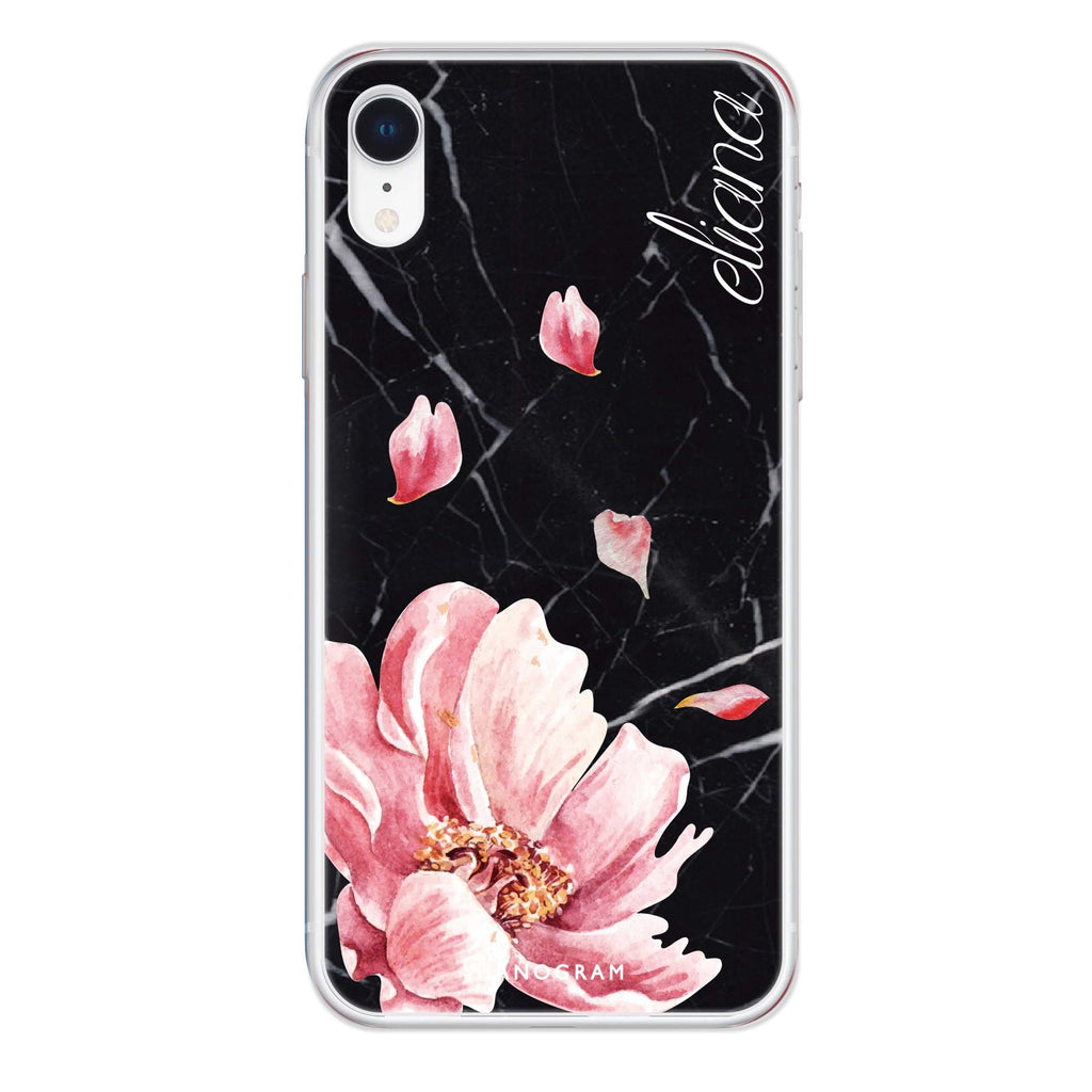 Black Marble & Floral iPhone XR 水晶透明保護殼