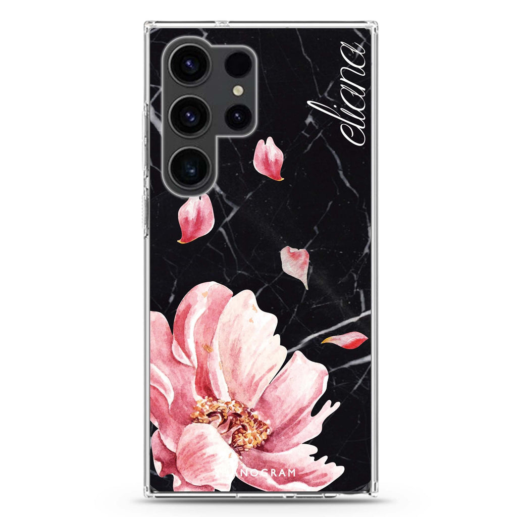 Black Marble & Floral Samsung Galaxy Ultra 可加名字透明保護殼，適用 S26/S25/S24/S23 Ultra，圖1