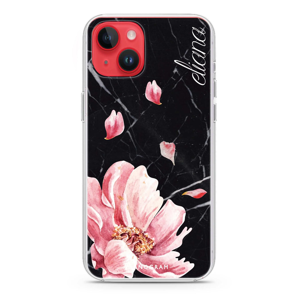 Black Marble & Floral iPhone 14 Plus Magsafe 兼容水晶透明保護殼