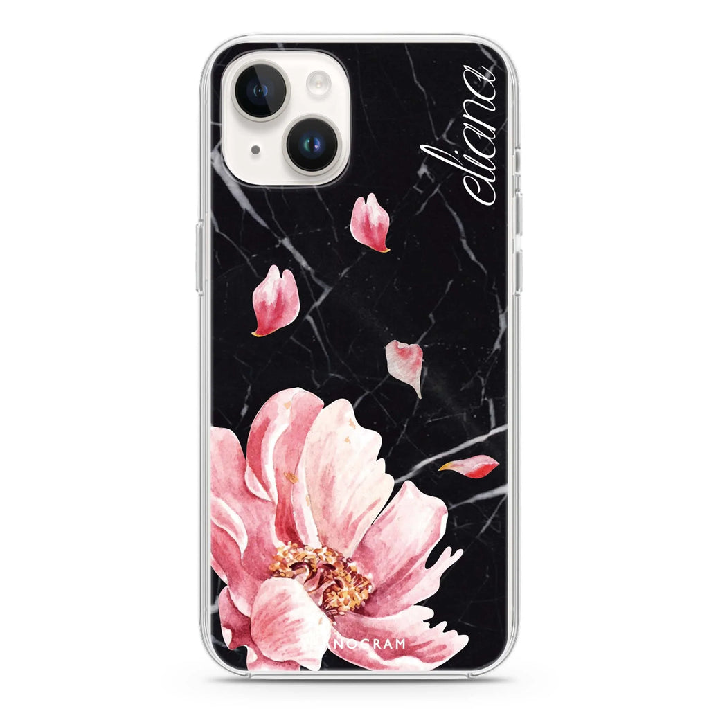 Black Marble & Floral iPhone 14 Magsafe 兼容水晶透明保護殼