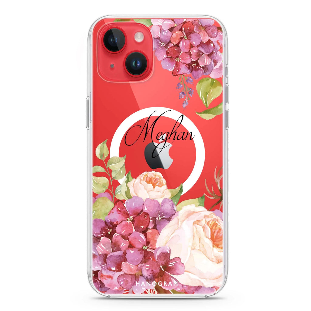 Pretty Floral iPhone 14 Magsafe 兼容水晶透明保護殼