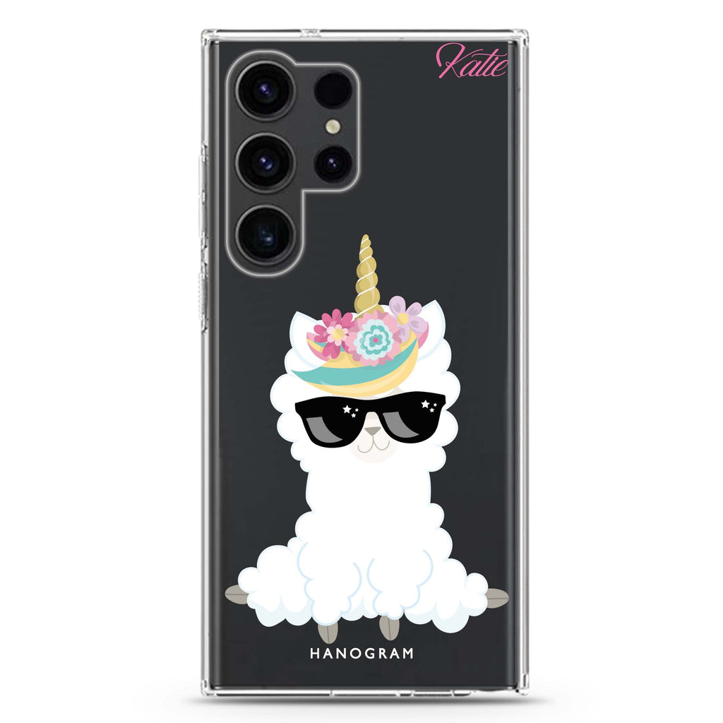 Sunglasses llamacorn Samsung Galaxy Ultra 可加名字透明保護殼，適用 S26/S25/S24/S23 Ultra，圖1