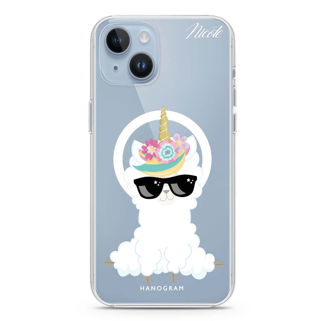 Sunglasses llamacorn iPhone 14 Plus Magsafe 兼容水晶透明保護殼