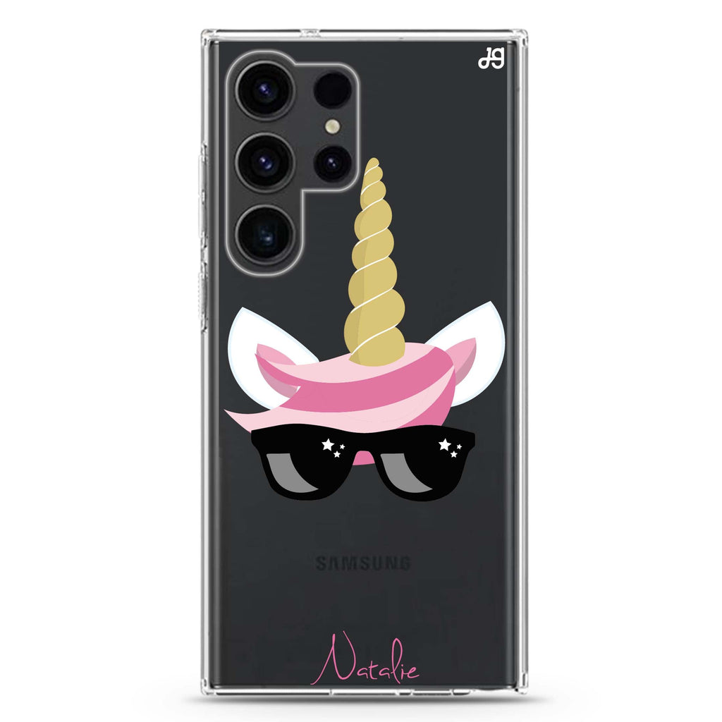 Cute Sunglasses unicorn Samsung Galaxy Ultra 可加名字透明保護殼，適用 S26/S25/S24/S23 Ultra，圖1