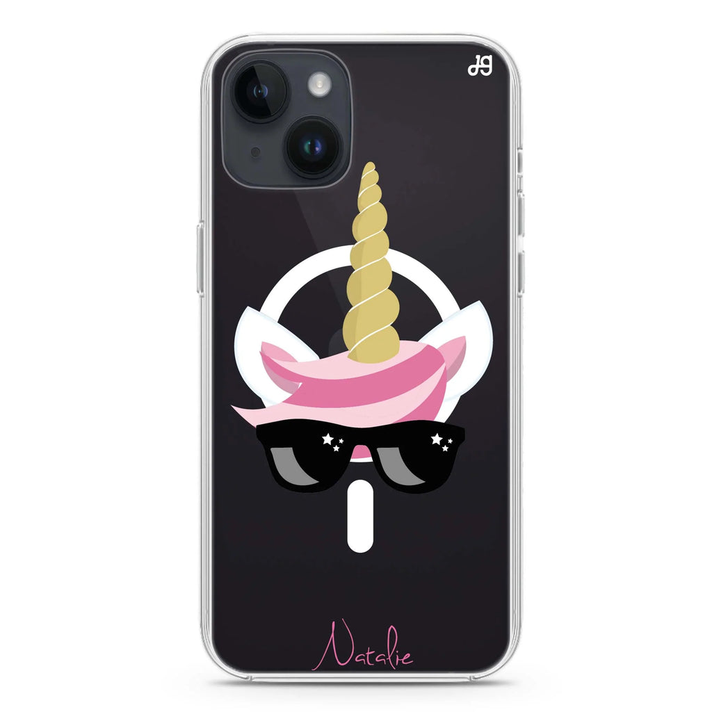 Cute Sunglasses unicorn iPhone 14 Magsafe 兼容水晶透明保護殼