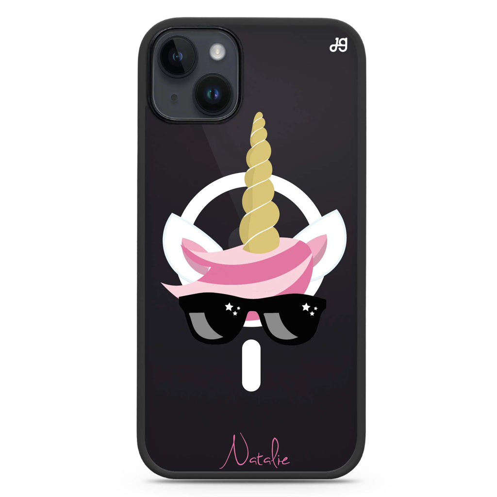 Cute Sunglasses unicorn iPhone 14 Plus Magsafe 兼容防衝擊保護殼