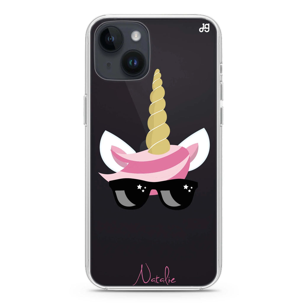 Cute Sunglasses unicorn iPhone 14 plus 水晶透明保護殼