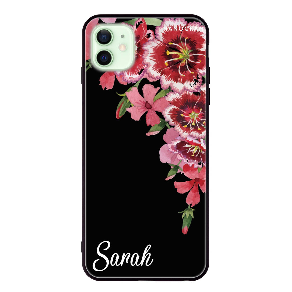 Red watercolour Floral iPhone 12 超薄強化玻璃殻