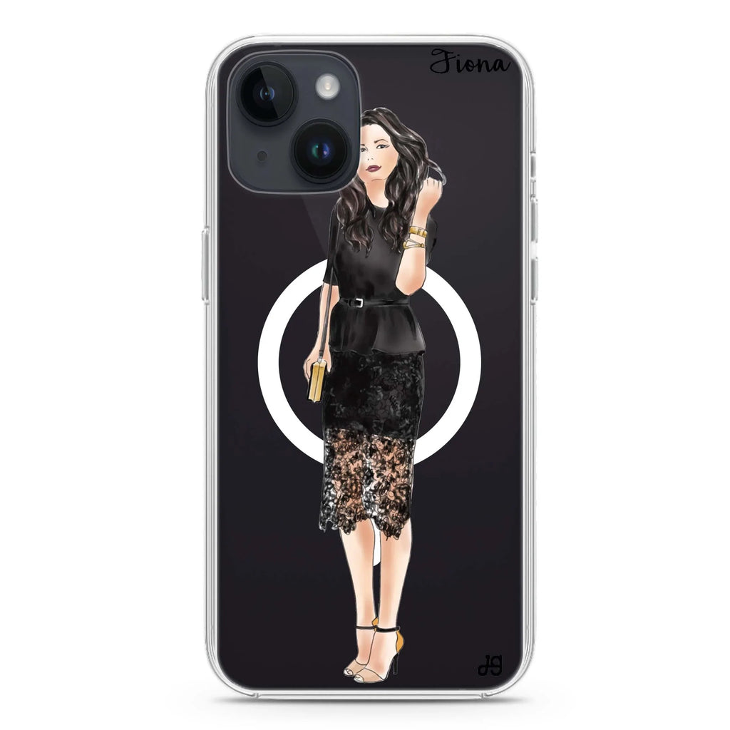 Black lace girl I iPhone 14 Magsafe 兼容水晶透明保護殼