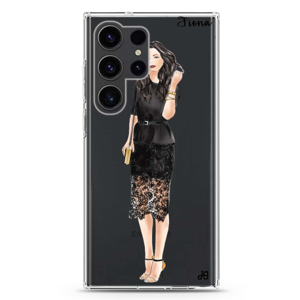 Black lace girl I Samsung Galaxy Ultra 可加名字透明保護殼，適用 S26/S25/S24/S23 Ultra，圖1