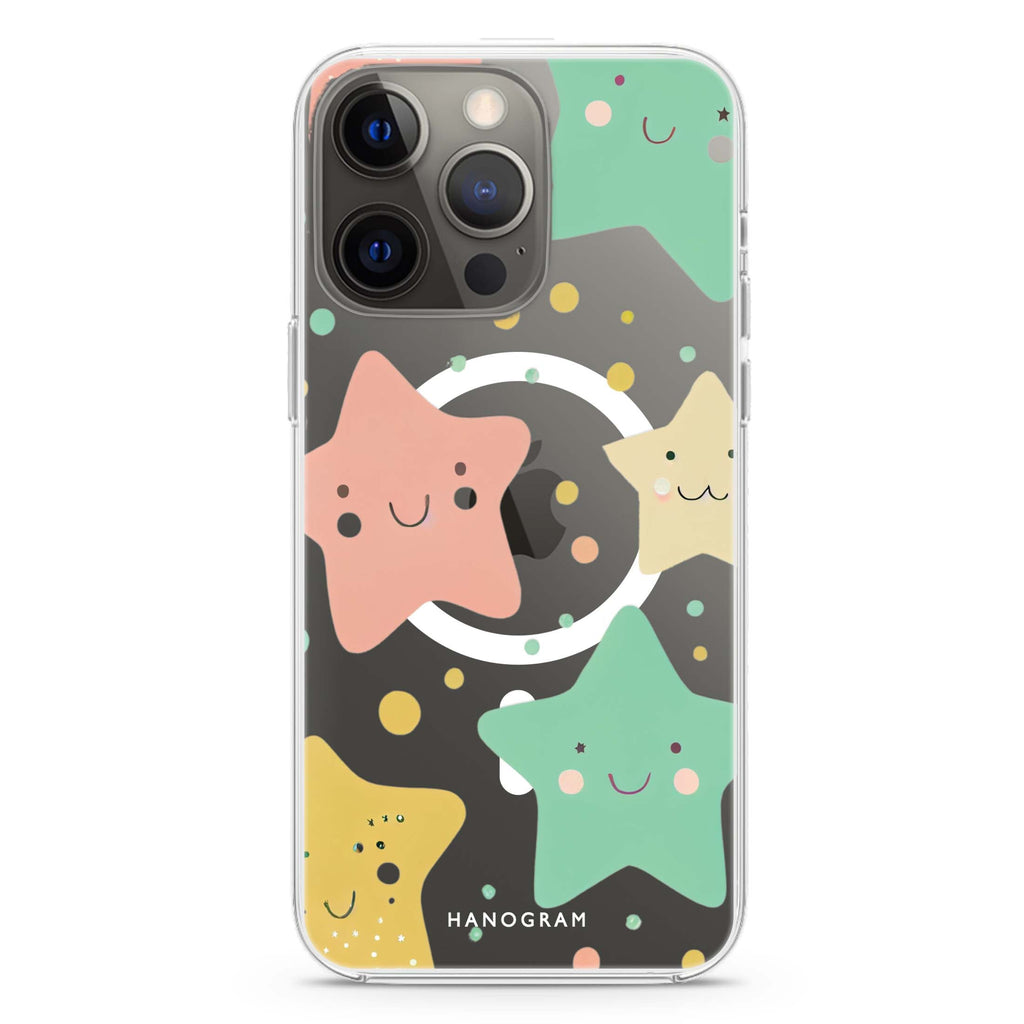 Cute Stars iPhone 14 Plus Magsafe 兼容水晶透明保護殼