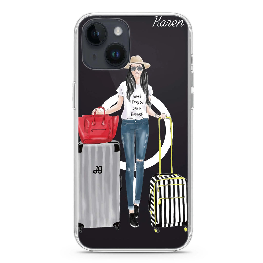 Travel girl I iPhone 14 Plus Magsafe 兼容水晶透明保護殼