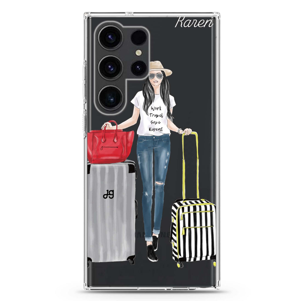 Travel girl I Samsung Galaxy Ultra 可加名字透明保護殼，適用 S26/S25/S24/S23 Ultra，圖1